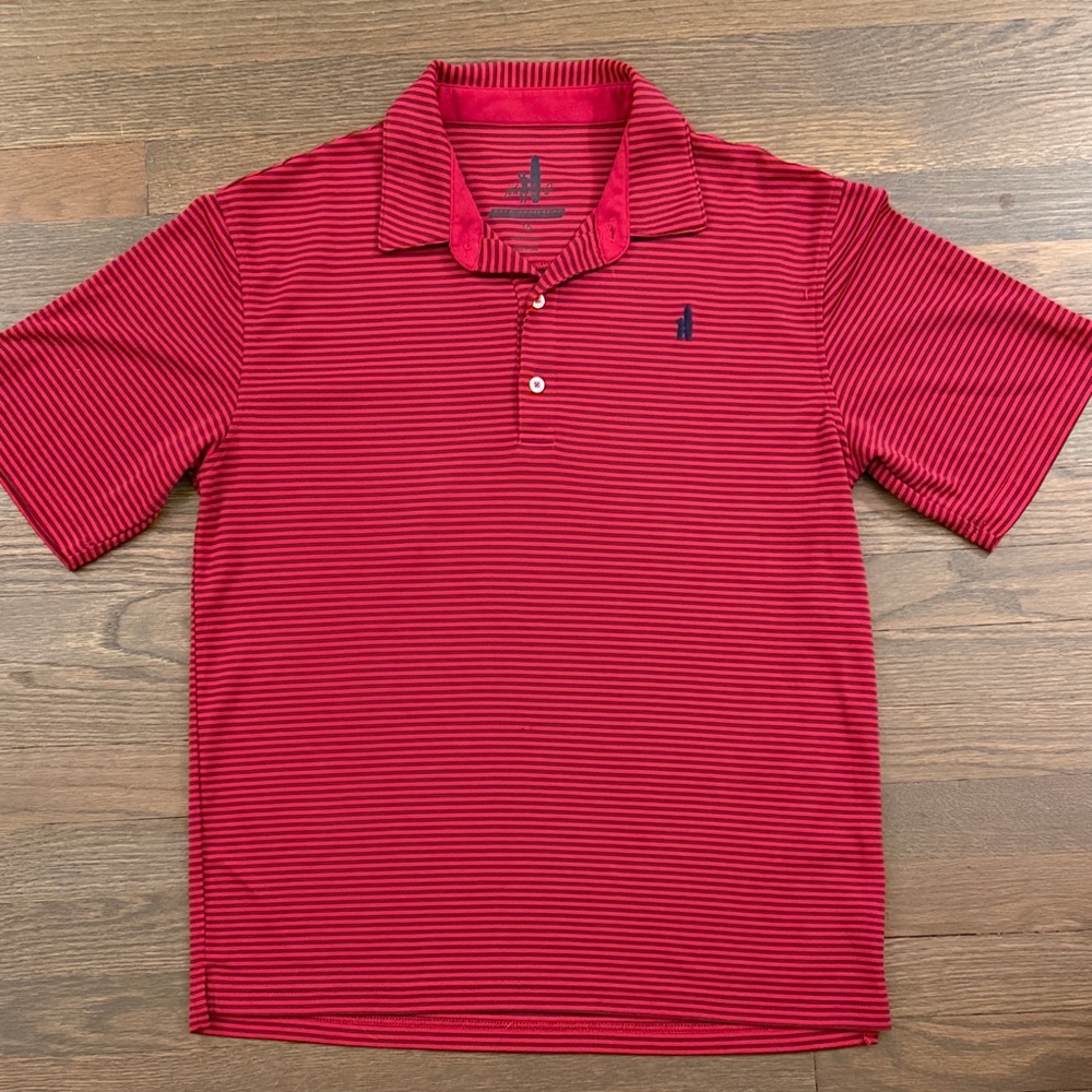 Johnnie-O Prep-Formance Polo Boys 16 Color: Sweetberry Wine Red Stripe
